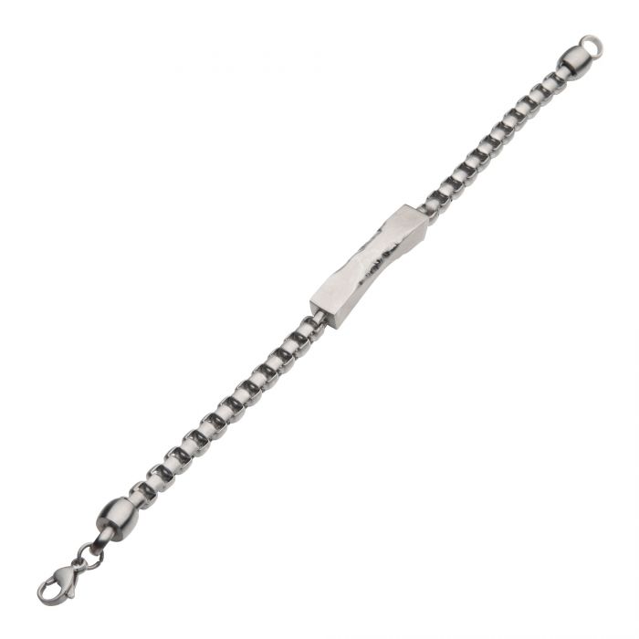 Matte Steel Chiseled Engravable Drop with Bold Box Chain Bracelet | INOX