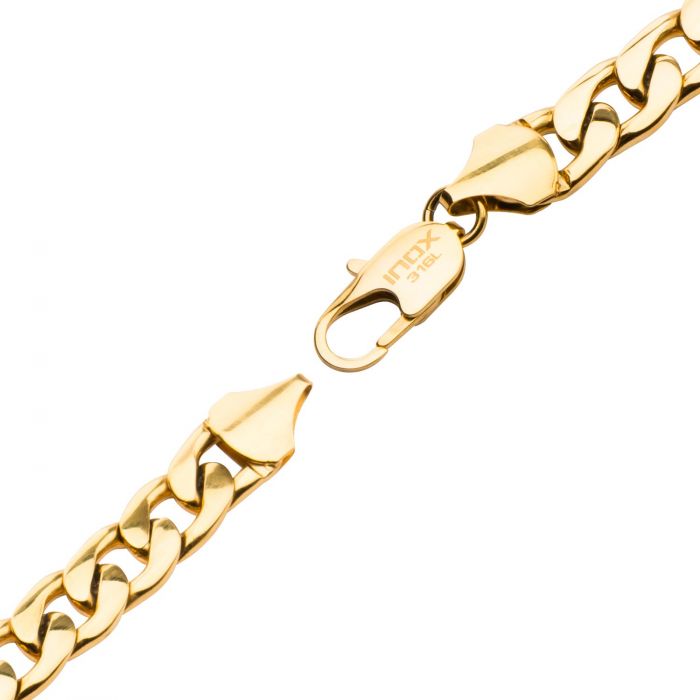 Stainless Steel Gold IP Diamond Cut Curb Chain Bracelet | INOX