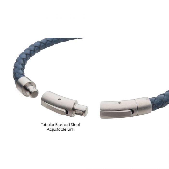 6mm Blue Genuine Leather Bracelet | INOX