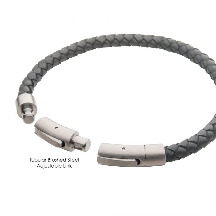 6mm Grey Genuine Leather Bracelet | INOX