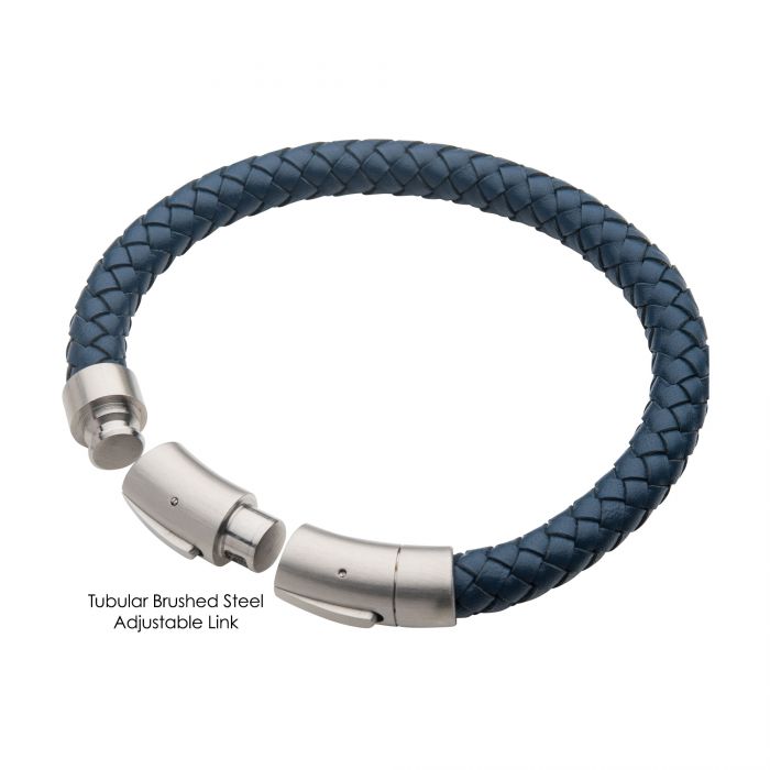 8mm Blue Genuine Leather Bracelet | INOX