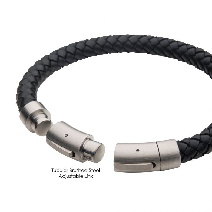 8mm Black Leather Bracelet | INOX