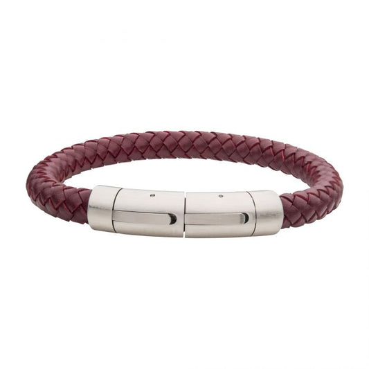 8mm Burgundy Genuine Leather Bracelet | INOX
