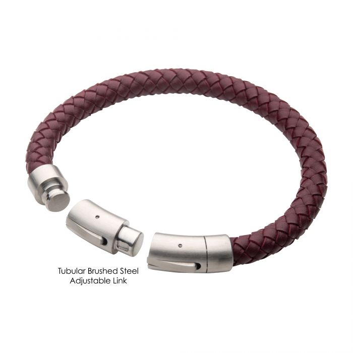 8mm Burgundy Genuine Leather Bracelet | INOX