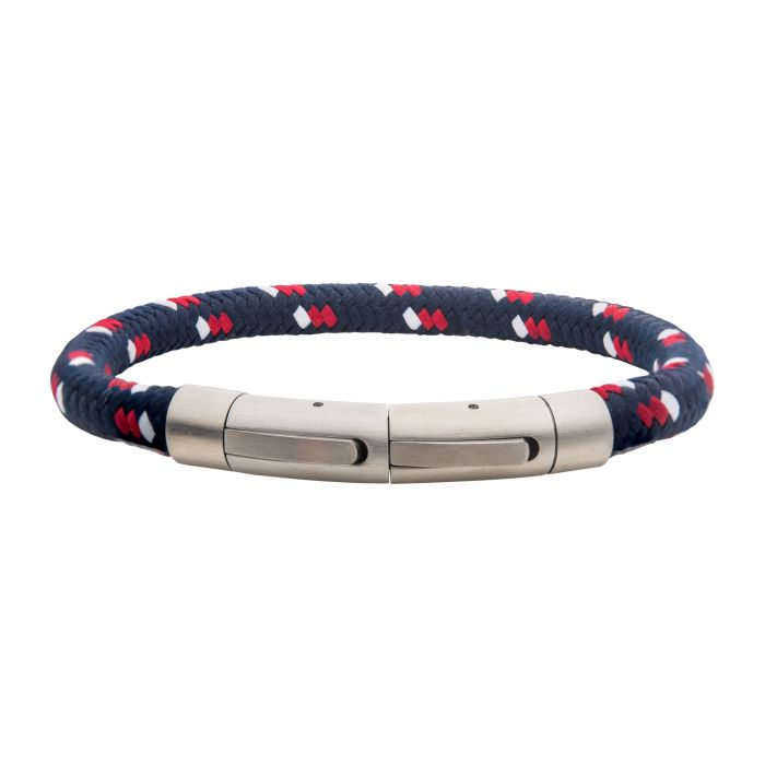 6mm Blue, White and Red Nylon Cord Bracelet. Length: 8-8.5" | INOX