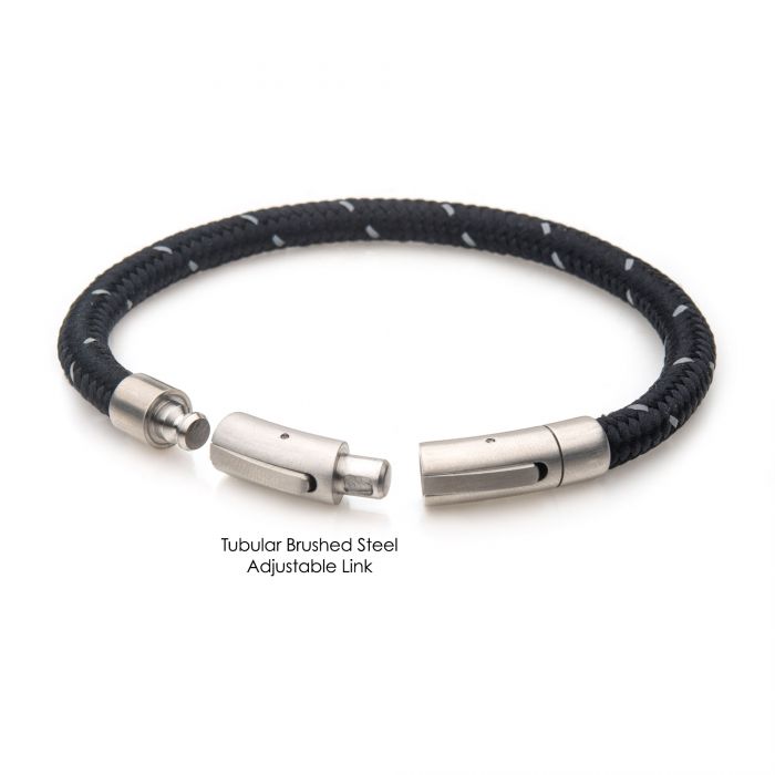 6mm Black Reflective Nylon Cord Bracelet. Length: 8.5-8" | INOX