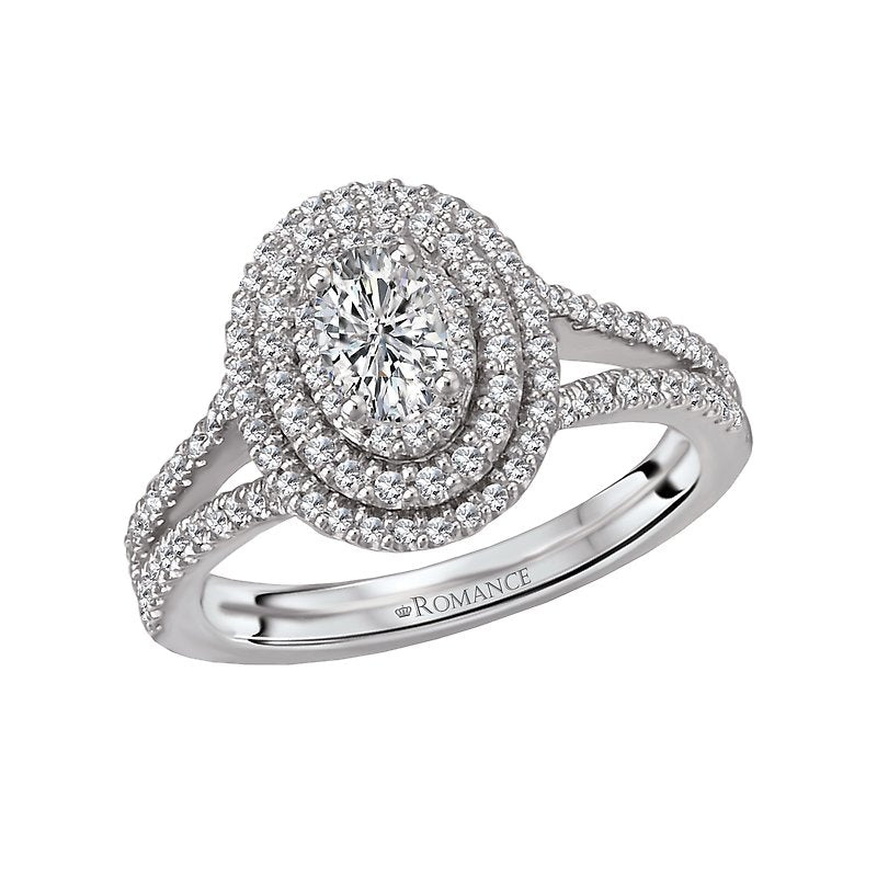 Romance Bridal Oval Diamond Double Halo Ring with 0.88 carats