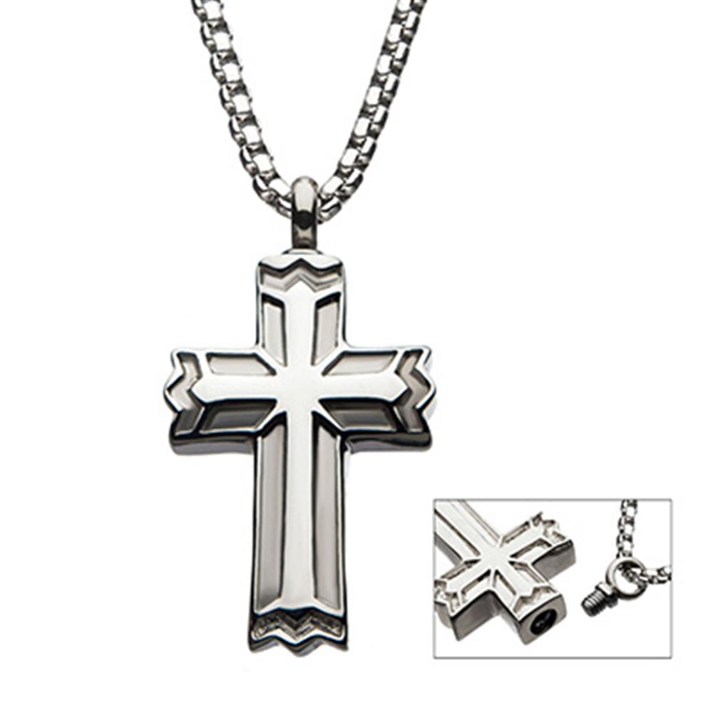 Stainless Steel Memorial Gothic Cross Pendant with Steel Box Chain | INOX