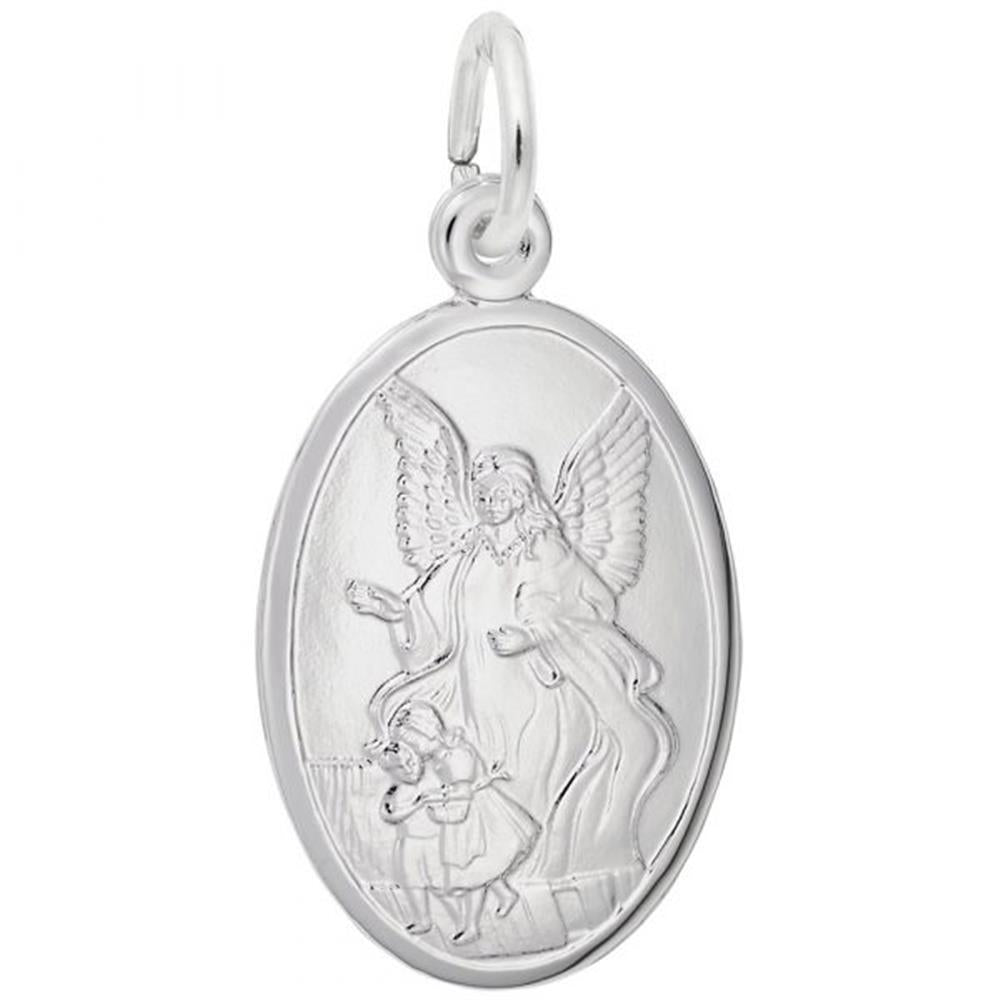 Guardian Angel Oval Disc Charm / Sterling Silver
