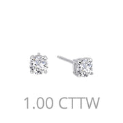 An image of the 1 Carat Diamond Stud Earrings by Lafonn, featuring round simulated diamonds set in prongs, placed against a white background. The total carat weight of the simulated diamonds is 1.00 CTTW, as indicated by the text below the earrings.