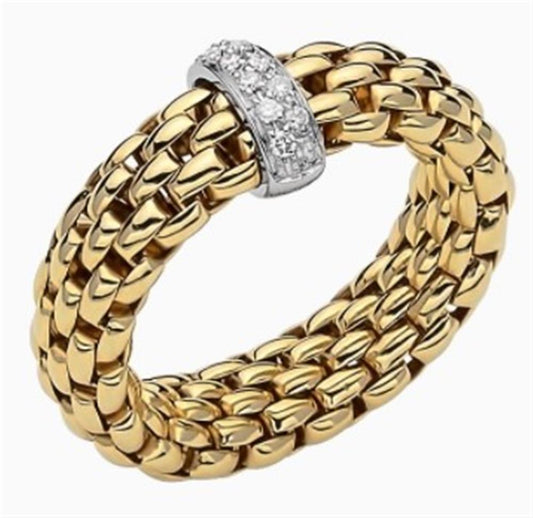 18K Yellow Gold with Diamond Pave Ring | FOPE