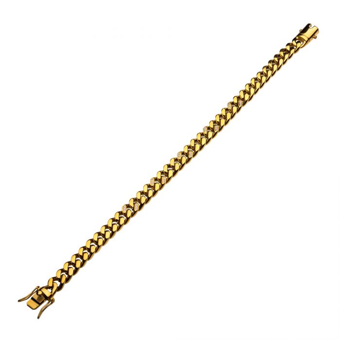 18K Gold Plated with 30pcs Diamond Curb Chain Miami Cuban Bracelet | INOX
