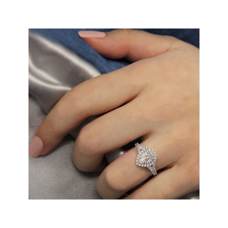 Romance Bridal Pear Diamond Halo Ring with 1.20 Carats