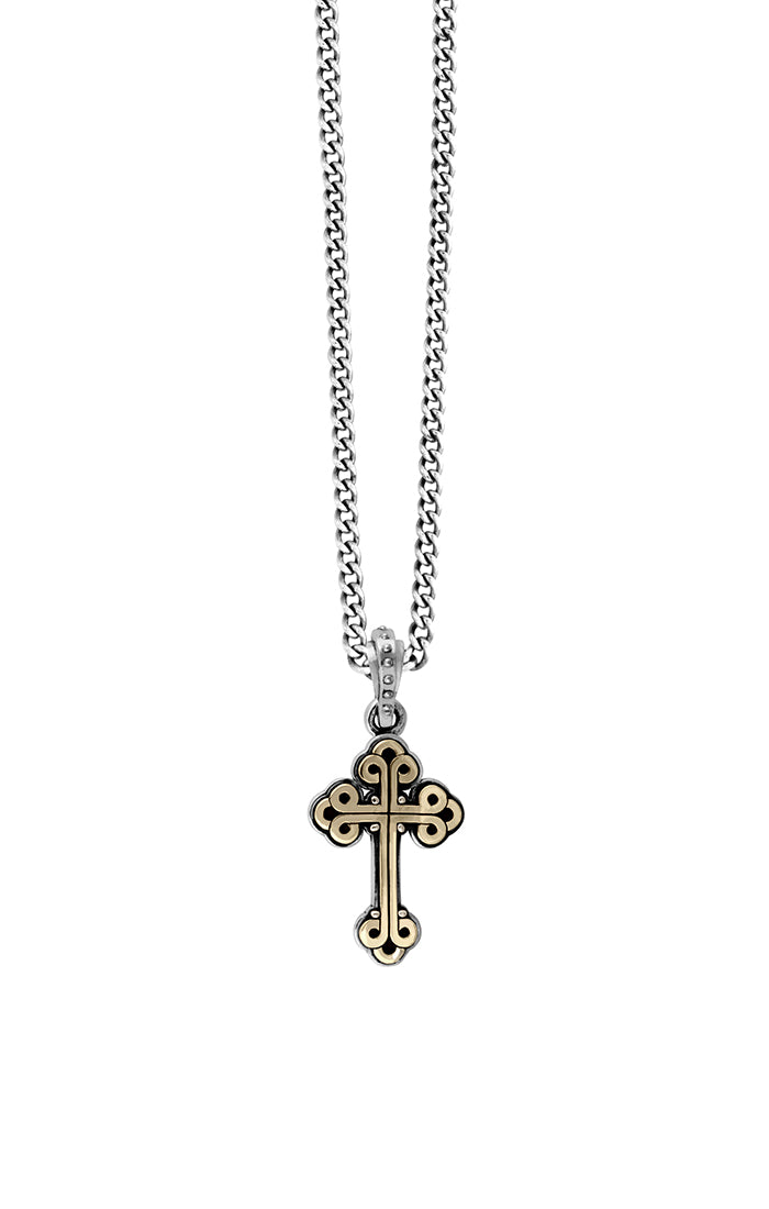 Two Tone Traditional Cross Silver Necklace