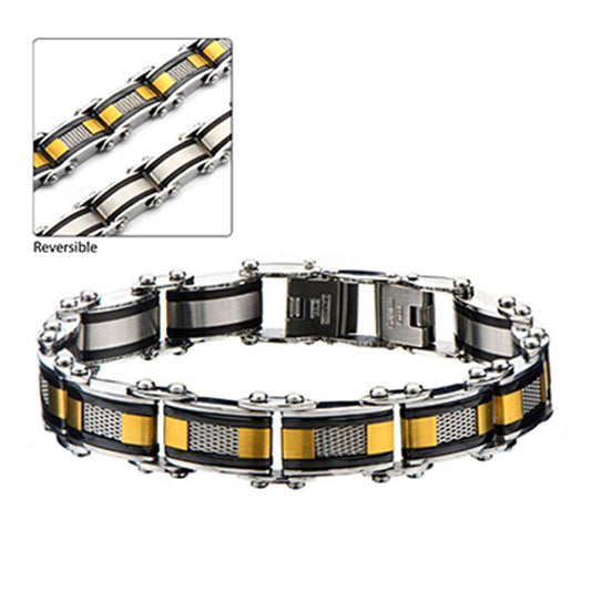 Men's Stainless Steel Double Sided Black Plated with Gold Plated & Ste