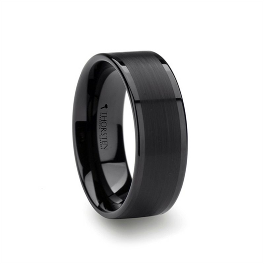 VULCAN Flat Black Tungsten Ring with Brushed Center & Polished Edges -