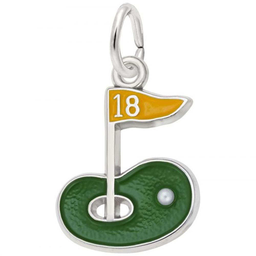Painted Golf Green Charm / Sterling Silver