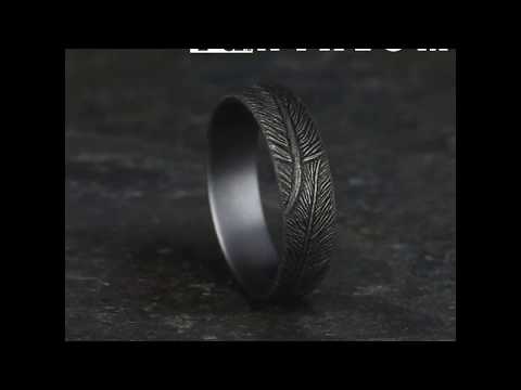 6mm Tantalum with Textured Feather Designs Ring | Benchmark Rings