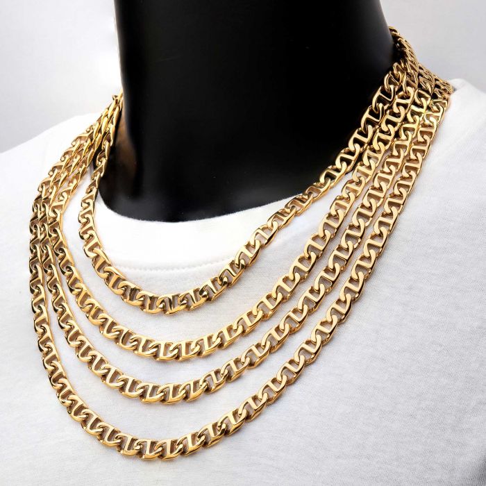 8mm 18K Gold Plated Mariner Link Chain | 24" | INOX