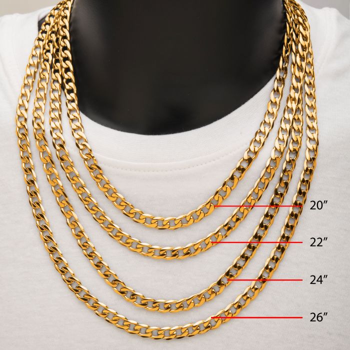 8mm 18K Gold Plated Bevel Curb Chain | 22" | INOX