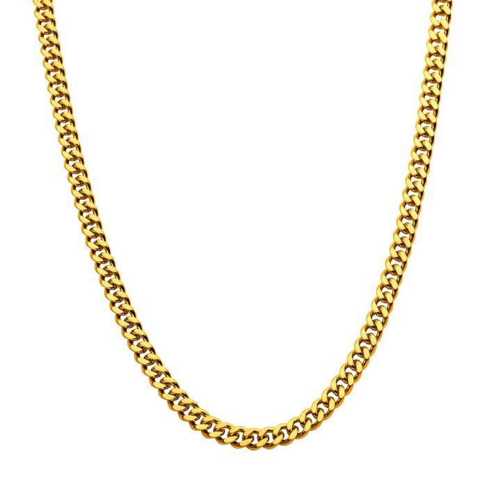 4mm 18K Gold Plated Diamond Cut Curb Chain Necklace | 20" | INOX