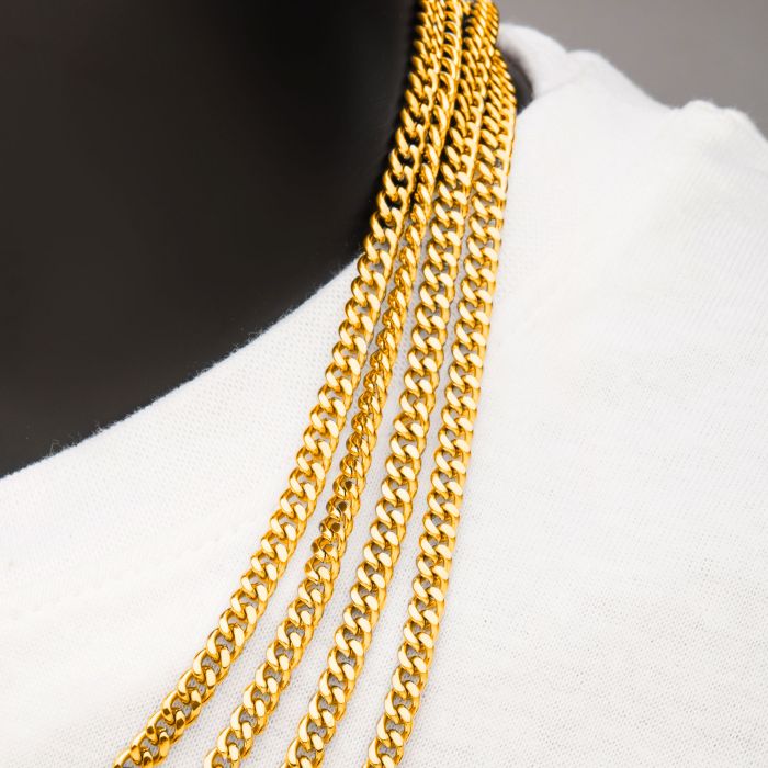 4mm 18K Gold Plated Diamond Cut Curb Chain Necklace | 20" | INOX