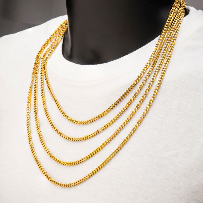 8mm 18K Gold Plated Diamond Cut Curb Chain Necklace | 22" | INOX