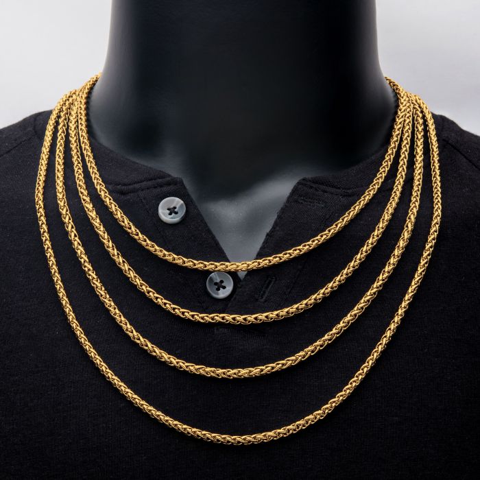 4mm 18K Gold Plated Wheat Chain Necklace | 20" | INOX