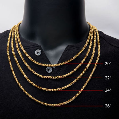 4mm 18K Gold Plated Wheat Chain Necklace | 22" | INOX