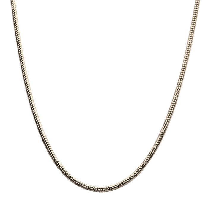 A close-up image of a sleek men's gold chain necklace. The 3mm Steel Rattail Chain | 20" | INOX features a smooth, rounded design with intricate, tightly woven links. The background is plain white, emphasizing the elegant and polished appearance of the jewelry by INOX.