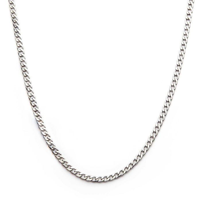 A close-up image of the INOX 4mm Steel Classic Curb Chain | 24", showcasing its simple, timeless design. The chain features small, evenly sized interlocking links and is displayed against a white background.