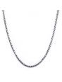 A close-up image showcases the 3mm Oxidized Steel Boston Link Chain by INOX. The delicate, stainless steel chain with small, evenly spaced links forms a gentle curve against a plain white background.