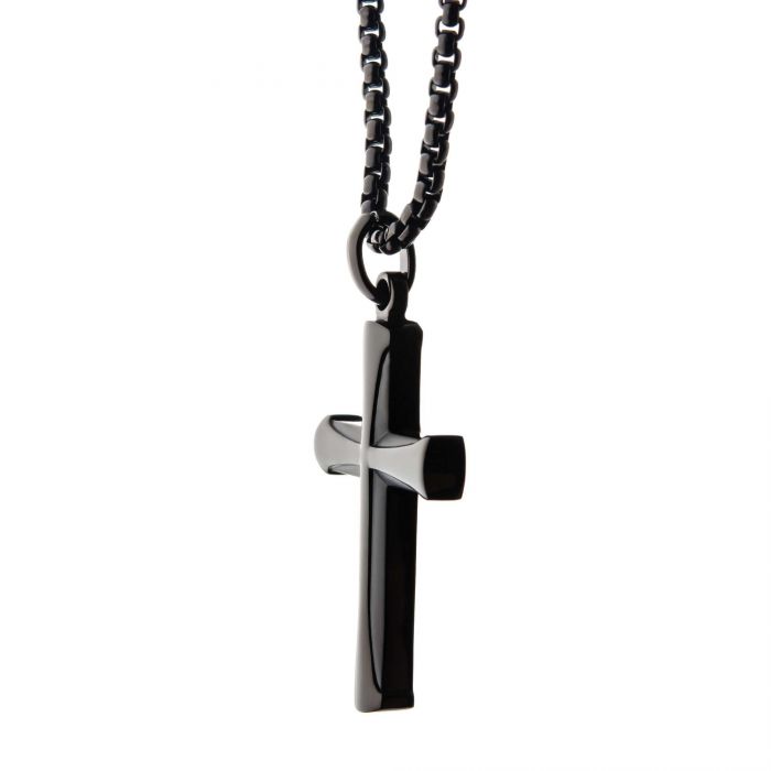 Stainless Steel Black Plated Apostle Cross Pendant with Chain | INOX