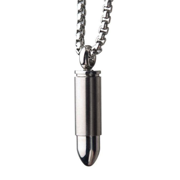 Stainless Steel Memorial Bullet Pendant with Steel Box Chain | INOX