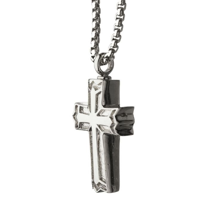 Stainless Steel Memorial Gothic Cross Pendant with Steel Box Chain | INOX