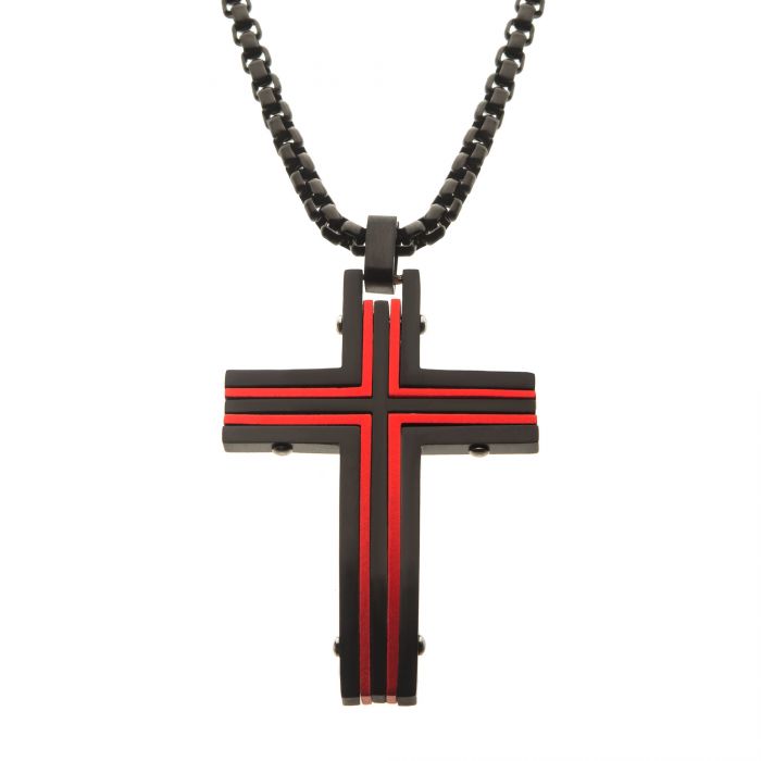 Black & Red Plated Dante Cross Pendant with Chain | INOX