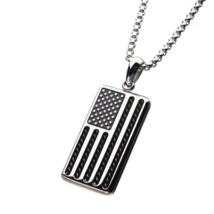 American Flag Stainless Steel Enamel Pendant | 24" | INOX