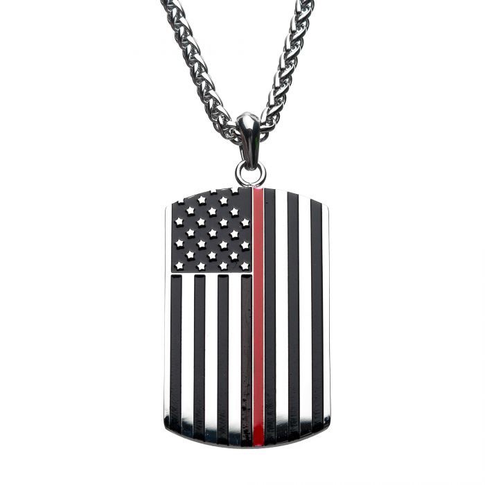 Stainless Steel with Thin Red Line American Flag Firefighter Military | INOX