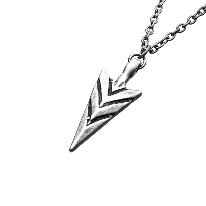 Stainless Steel and Antiqued Finish Arrowhead Pendant with Chain | INOX