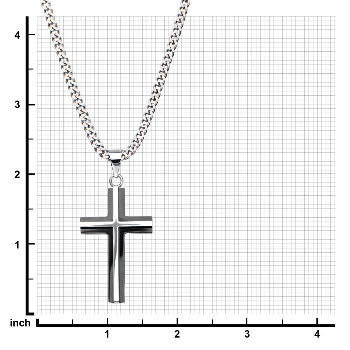 Stainless Steel Black Plated & Steel 3D Cross Pendant with chain | INOX
